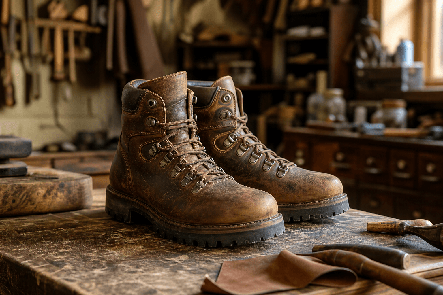 Reparación y resolado de botas de montaña en el taller Hípola de Madrid